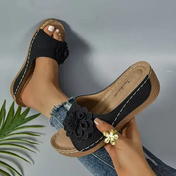 Comfortable non-slip solid color open-toe wedge sandals