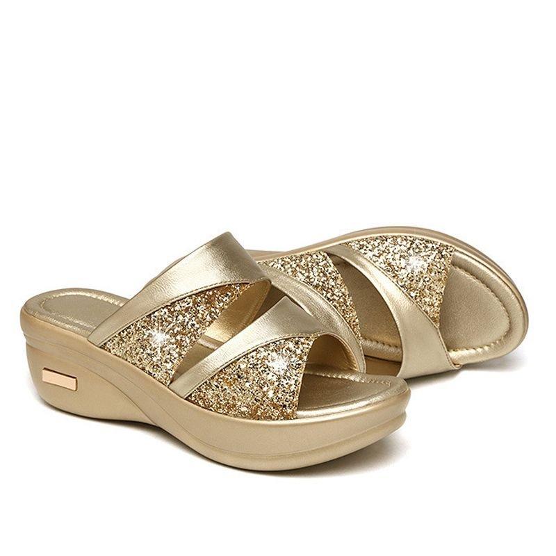 New Summer Glitter PU Wedge Platform Comfortable Sandals For Women