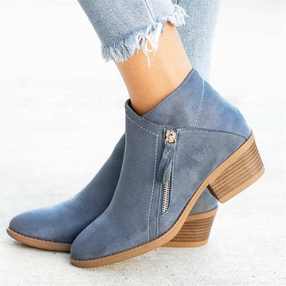 Side Zip Chunky Heel Ankle Boots