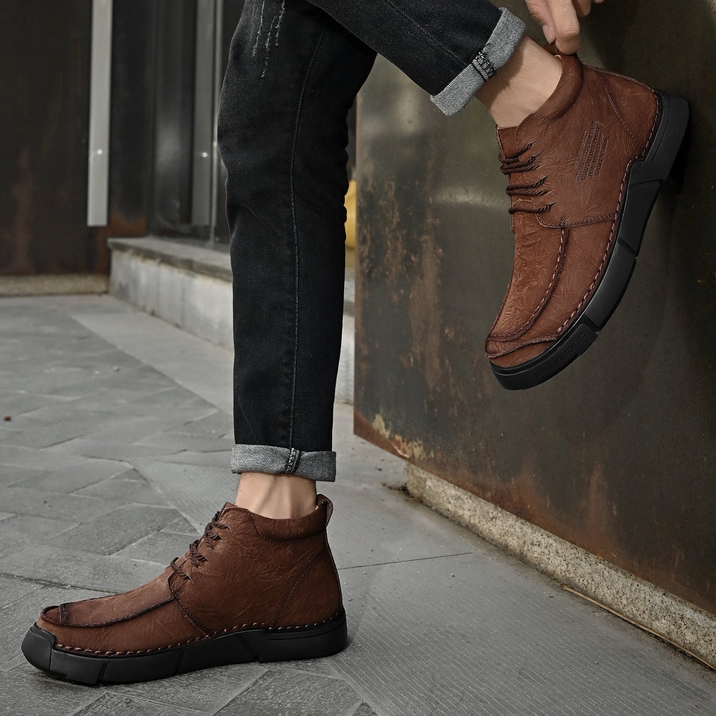 Brave Shoes™ -Winter men's casual leather shoes with leather soft soles and high top leather shoes