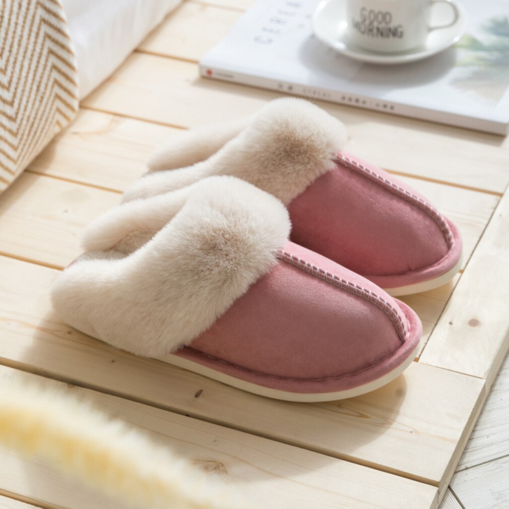 Luxury Faux Suede Home Women Full Fur Slippers