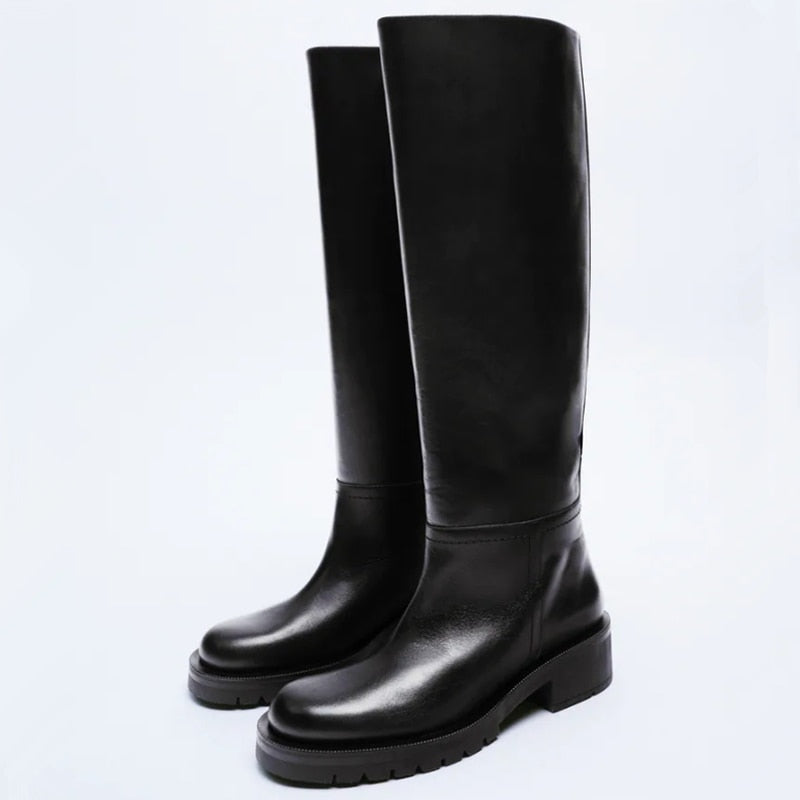 Ins Hot Women Genuine Leather Knee Boots