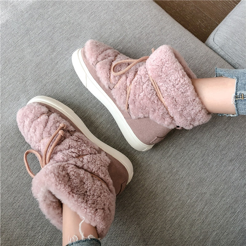 Sweet Women Wool Cow Suede Ankle Boots