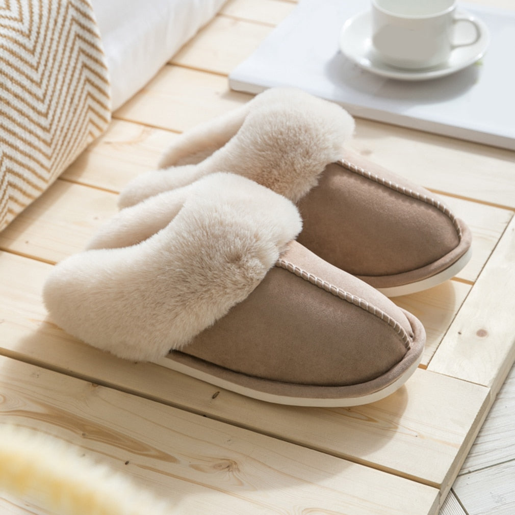 Luxury Faux Suede Home Women Full Fur Slippers