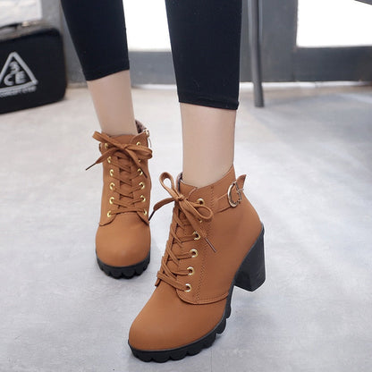 Lace-Up High Heel Solid Color Shoes