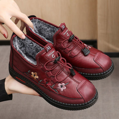 Leather Fur Moccasins Women Loafers for Elderly Female