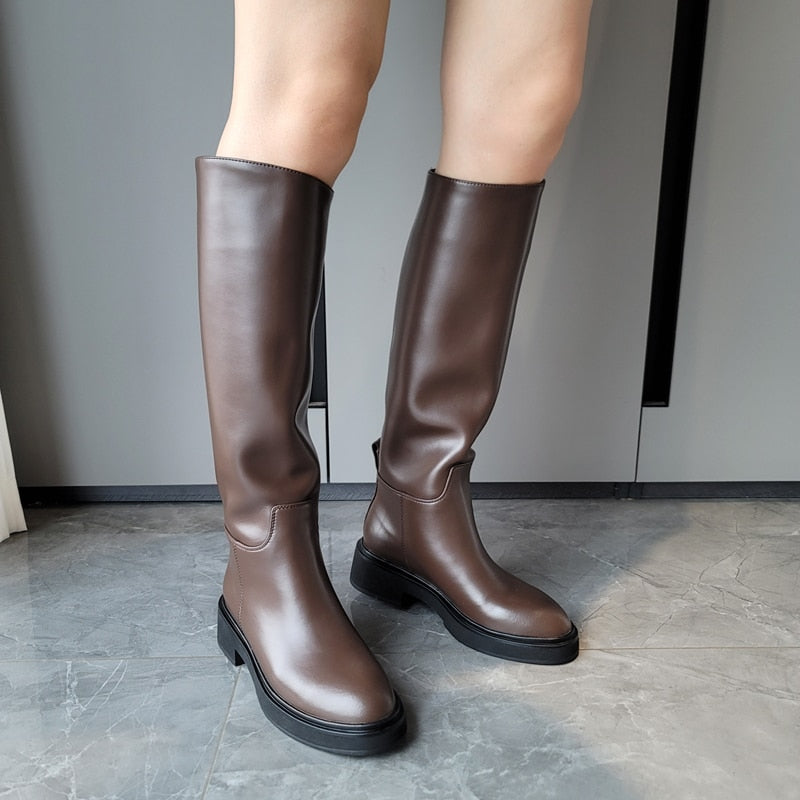 Ins ZA Genuine Leather Knee High Boots