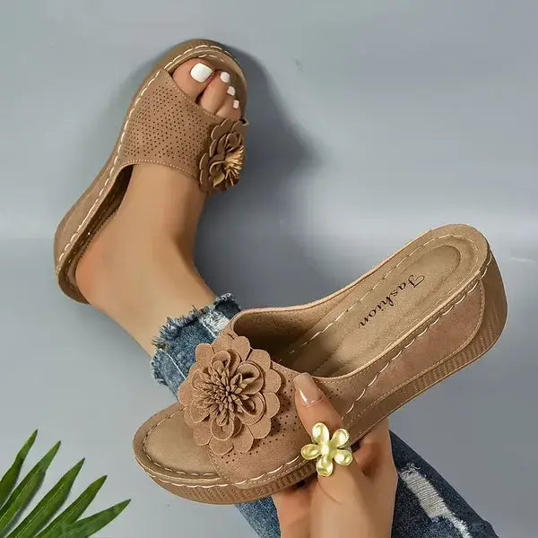 Comfortable non-slip solid color open-toe wedge sandals