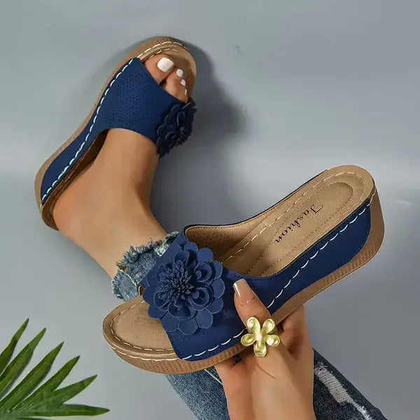 Comfortable non-slip solid color open-toe wedge sandals