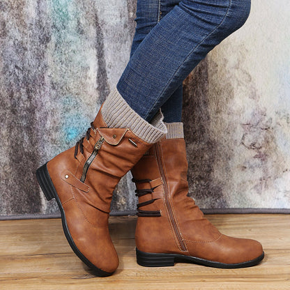 Women pain relief side zipper mid calf boots