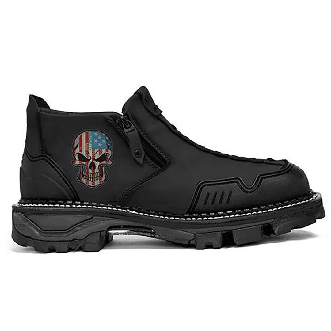 Men' Skull Walking Vintage Outdoor Leather Warm Combat Boots