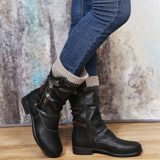 Women pain relief side zipper mid calf boots