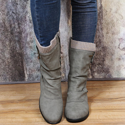 Women pain relief side zipper mid calf boots