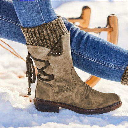 Ladies Trendy Mid-Calf Lace Up Snow Boots