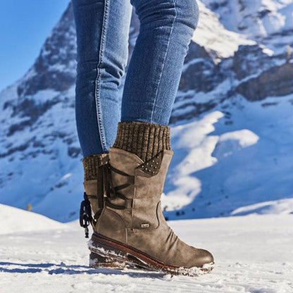 Ladies Trendy Mid-Calf Lace Up Snow Boots